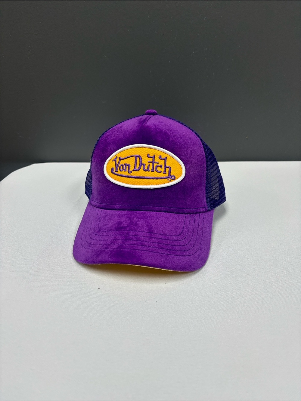 Von Dutch Kids Purple Trucker Hat with Yellow Logo Patch